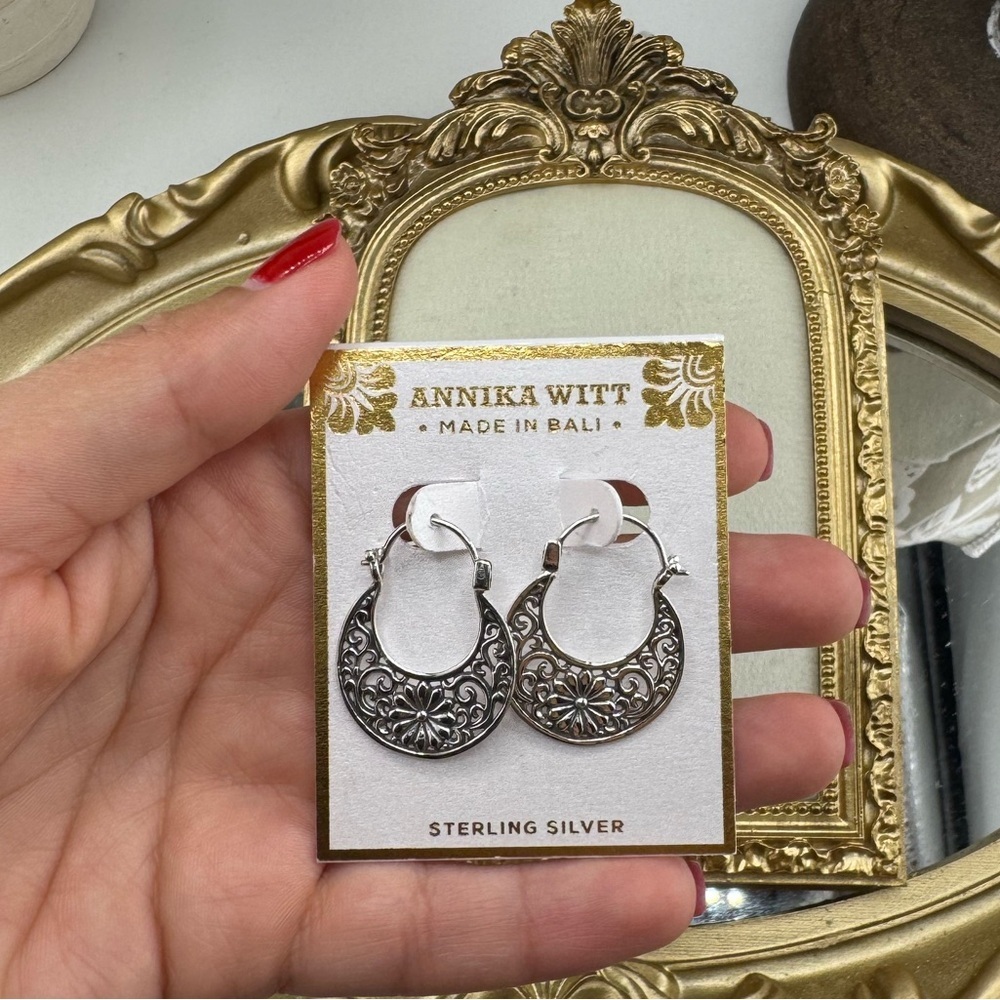 Annika Witt Sterling Silver Floral Hoop Earrings Made In Bali